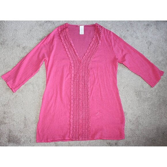 La Blanca - Crinkle Crepe Swim Cover with Embroidery, Barbie Pink, Large. - Picture 5 of 8